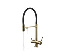 ZYCHSJXA Grifo de Cocina con Filtro de Agua Gold - Grifo Mezclador de Agua Potable Pura con Doble caño y función giratoria. Elegante diseño de grulla para un Suministro Limpio.
