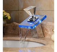ZYCHSJXA Grifo Mezclador para Lavabo de baño con luz LED, diseño Creativo de Cobre y Vidrio con Efecto Cascada y Cambio de Temperatura del Agua fría y Caliente. Es Muy Amable de tu Parte.