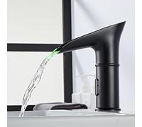 ZYCHSJXA Grifo Mezclador Retro sin Contacto para Lavabo de baño con Sensor infrarrojo automático LED, Color Negro.