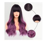 ZYDLMBJL Pelucas de Cabello Humano, Temperamento Pelo Largo Y Rizado Tocado Femenino Mecanismo De Seda De Alta Temperatura Degradado Sueño Púrpura Ondulación del Agua Tocado De Pelo Largo Y Rizado