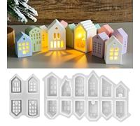 ZYEKIU 16 Piezas Molde de Silicona para Casa, Moldes para Velas con Ventana, Moldes Velas Mini, Silicona para Moldes Creatividad, para Velas Hechas a Mano, Jabones, Artesanías, Decoraciones (Tipo 1)