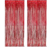 ZYEKIU 2 Piezas Cortinas de Oropel Metálica Foil Fringe Cortinas Flecos Brillante Metálico Cortina Cumpleaños Decoracion Fiesta Navidad Boda Flecos para Decoración de Fondo (Rojo)
