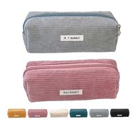 ZYEKIU 2 Piezas Estuches Escolar Pana Estuche Simple Color Sólido Grande Capacidad Estuche Papelería, Bolsa Papelería con Cremallera Estuches Papelería para Niños y Niñas Adolescentes (Gris+Rosa)