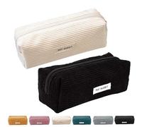 ZYEKIU 2 Piezas Estuches Escolar Pana Estuche Simple Color Sólido Grande Capacidad Estuche Papelería, Bolsa Papelería con Cremallera Estuches Papelería para Niños y Niñas Adolescentes (Blanco+Negro)