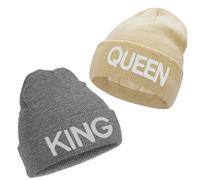 ZYEKIU 2 Piezas Gorro Invierno Hombre, Transpirable Hip-Hop para Parejas, Gorro Cálidos, Punto King & Queen, Gorra Hombre Invierno Unisex de Punto Grueso, Mujer Ideal para Navidad (Beige, Gris)