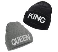 ZYEKIU 2 Piezas Gorro Invierno Hombre, Transpirable Hip-Hop para Parejas, Gorro Cálidos, Punto King & Queen, Gorra Hombre Invierno Unisex de Punto Grueso, Mujer Ideal para Navidad (Negro, Gris)