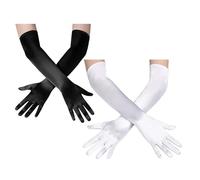 ZYEKIU 2 Piezas Guantes Disfraz Largos Negros Blancos Mujer, Hasta el Codo 53cm Guantes Elásticos Largos Fiesta para Festival de Disfraces Noche Baile Ópera Fiesta de Bodas