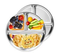 ZYEKIU 2 Piezas Plato Infantil de Acero Inoxidable, Plato Bebe Control de Porciones, Platos Niños 23 cm con Compartimentos, Vajilla Infantil para Camping Picnic Casa Escuela Cafetería