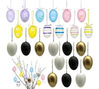 ZYEKIU 24 Pezzi Decorazione Uova di Pasqua, 2 Stili (Nero Oro e Multicolore) Pasqua Colorate Decorazioni Piccoli Ciondoli da Appendere Adornos Escritorio per Festa Decorazioni FAI da te
