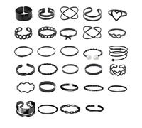 ZYEKIU 29 Piezas Ring Irregulares Nudillos Set Goticos Anillos Mujer Boho de Acero Inoxidable, Anillo Mujer Vintage Ajustable, Anillo Abierta Apilables para Niña Juego De Anillos (Negro)