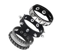 ZYEKIU 3 Piezas Ajustables Punk Rock Pulsera, Gótica Pulseras de Cuero con Tachuelas, Rock Cuero con Pinchos Pulsera, para Hombres Mujeres Conciertos y Fiestas de Halloween Cosplay