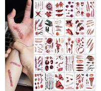 ZYEKIU 30 Piezas Zombie Vampiro Tatuajes Temporales Niños, Realista Horror Heridas Tatuajes Personalizados, Tattoo para Fiesta de Halloween Sangre Falsa, para Partido de Halloween Prop y Cosplay