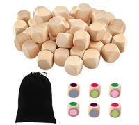 ZYEKIU 50 Piezas Dados en Blanco de Mader 20 mm Mader Cubos de Madera Dadoss Poker Dados de 6 Caras sin Pintar DIY de Madera en Blanco Dadoss de para Juego