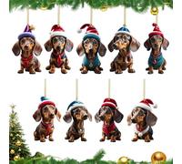 ZYEKIU 9 Piezas Perro Salchicha Adornos Arbol Navidad Adorno Navidad Personalizado 2D Acrílico Adornos Navideños Dachshund Decoración de Navidads para Familia, Fiesta, Arbol de Navidad