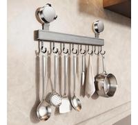 ZYEKIU Colgador Utensilios Cocina Ventosa Organizador Cocina Bohren mit Saugnapf, Utensilios de Kitchen Desmontables, Aluminio Colgador Trapos 40 cm Barra para Colgar Utensilioss con 8 Ganchos