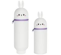 ZYEKIU Estuche Escolar Kawaii 2 en 1 de Silicona Blanda Portalápices de Mesa, Cute Estuche Papeleria de Cremallera Estuche Retráctil para Lápices Aesthetic Estuche Portalápices (Conejo Blanco)