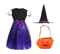 ZYEKIU Fiesta de Halloween y Carnaval Disfraz Niña, Divertido y Lindo Witch Costume for Girls, de Lujo Adorable Neón Vistoso Púrpura Vestido Largo de Bruja, para Halloween Carnaval