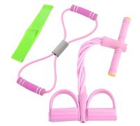 ZYEKIU Juego de 3 Piezas Cuerda Elástica Multifunción con Banda de Resistencia de Figura 8 y Banda Elástica, Banda de Resistencia de Pedal, Cuerda de Tensión Entrenador Abdominal (Rosa)