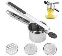 ZYEKIU Machacador de Patatas, Pasapures Acero Inoxidable, Aplastador de Patatas Cocidas, con 3 Discos y Mangos de Antideslizantes para Puré de Patatas Esponjoso, Puré de Verduras, Zumos de Frutas