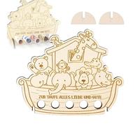 ZYEKIU Regalo De Dinero para Bautizo, Regalo Bautizo de Madera, Regalo Bautizo Niño Madera del Arca de Noé, Regalo de Bautizo DIY, para Cumpleaños, Comuniones, Baby Showers, Bautizos（20×16cm）