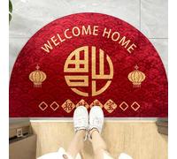 ZYFAB Medio Redondo Frente Alfombra de Puerta Suerte Riqueza Antideslizante Entrada Alfombra de área Absorbente semicircular Alfombra de Puerta para casa Patio Bienvenida,D,40 * 60cm