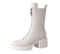 ZYFHYU Botas de invierno concisas de cuero for mujer, botas de nieve de lana con cremallera, botines de plataforma for mujer para jardín, granja y exteriores(Beige,6)