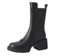 ZYFHYU Botas de invierno concisas de cuero for mujer, botas de nieve de lana con cremallera, botines de plataforma for mujer para jardín, granja y exteriores(Black,6)