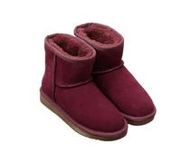 ZYFHYU Botas de nieve clásicas de cuero genuino for mujer, botines de cuero for mujer, zapatos de invierno de talla grande for mujer para jardín, granja y exteriores(Wine Red,40)