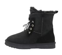 ZYFHYU Botas de nieve cortas e informales con cordones for mujer, de piel de gamuza, piel de oveja y forro de lana, zapatos cálidos de invierno para jardín, granja y exteriores(Black,44)
