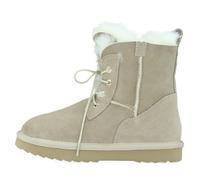 ZYFHYU Botas de nieve cortas e informales con cordones for mujer, de piel de gamuza, piel de oveja y forro de lana, zapatos cálidos de invierno para jardín, granja y exteriores(Beige,42)