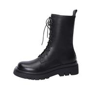 ZYFHYU Botas de nieve de cuero, botines de invierno con cordones, botas de lana natural for mantener el calor for mujer para jardín, granja y exteriores(Black,3)