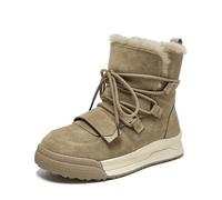 ZYFHYU Botas de nieve de invierno for mujer, de piel de vaca auténtica, de lana artificial, de color liso, con cordones, cálidas, for mujer para jardín, granja y exteriores(Apricot,7.5)