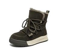 ZYFHYU Botas de nieve de invierno for mujer, de piel de vaca auténtica, de lana artificial, de color liso, con cordones, cálidas, for mujer para jardín, granja y exteriores(Green Brown,6)