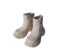ZYFHYU Botas de nieve de piel auténtica con punta redonda y suela gruesa y tacones gruesos for mujer, color liso, con cremallera, impermeables, for invierno para jardín, granja y exteriores(Beige,39)
