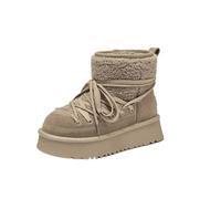 ZYFHYU Botas de nieve for mujer, de piel, de color liso, con punta redonda y suela gruesa, sin cordones, for invierno, for mantener el calor, for mujer para jardín, granja y exteriores(Apricot,7.5)