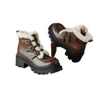 ZYFHYU Botines de mujer con plataforma de piel, zapatos de invierno for mujer, mezcla de lana, cálidos, informales, for oficina y trabajo para jardín, granja y exteriores(Brown wool blend,4)