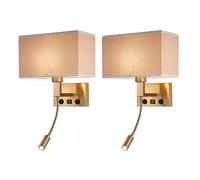 ZYGPH Juego de 2 Apliques de Pared de Tela con Cuello de Cisne Flexible, iluminación de Pared, lámpara de Lectura para Dormitorio, Puerto USB e Interruptor de Encendido/Apagado (marrón)
