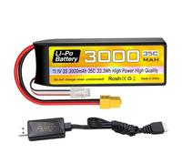 ZYGY 1PCS 3S Lipo 11.1V 3000mAh 35C Batería con Enchufe XT60 con Cable de Carga USB Adecuado para Barco de Control Remoto de Camiones de automóviles RC vehículo de Cuatro Ejes sin Cepillo RC dron FPV