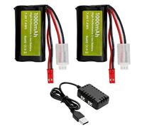ZYGY 2PCS 7.4V 1000mAh 2S Li-Ion Batería con Enchufe JST y Cargador 2 en 1 para Vehículos de Control Remoto de Juguetes, Camiones, Barcos de Control Remoto, excavadoras,