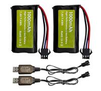 ZYGY 2PCS 7.4V 1000mAh 2S Li-Ion Batería con Enchufe SM - 3P con Cable de Carga USB para DE82 TK3086B G20601 RC Vehículo de Control Remoto, TK-3082B acrobacia volquete, camión C60