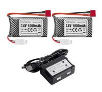 ZYGY 2pcs 7.4v 1000mAh T-Plug Litiobatería con 2en1 Cargador para 18858 18859 18859A 18859E HM163 HM164 35-DJ03 35-DJ04 SN-DJ02 16889 16889A 16890 2845 2846 Q901 Q902 Q903 RC Coche Drone Cuadricóptero