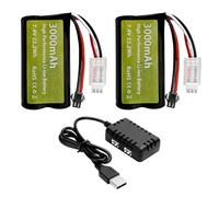ZYGY 2PCS 7.4V 3000mAh 15C 2S Li-Ion Batería con Enchufe SM-2P con Cargador 2 en 1 para H105 H103 H101 Barco de Control Remoto MN D99 D99s D90 D91 RC Vehículo de Control Remoto