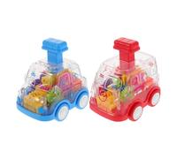 ZYHARUKO 2 piezas de caricaturas, vehículo de fricción activado por prensa, con equipo visible, aprendizaje temprano para niños, agarre de mano, auto Push and Go