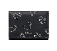 ZYHARUKO Bolsos para mujer, diseño de gatos, cartera de tres pliegues en piel sintética negra, tarjetero con ventana transparente para uso diario, Black, M1977