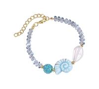 ZYHARUKO Delicada criatura oceánica de cerámica con caracol estrellas de mar, cristales de abalorios, accesorio de moda, elegante joyería de conchas marinas de cerámica, talla única, como se describe