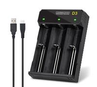 ZYHARUKO Estación de carga USB avanzada de 3 bahías con luz LED para baterías de 5 V 18650 26650 21700, estación de batería ABS inteligente segura