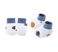 ZYHARUKO Juego de manoplas de prevención de arañazos para bebés de 0 a 6 meses, de algodón, cómodos guantes y calcetines antiagarre, juego de bebé neutro, Blue Planet, Talla única