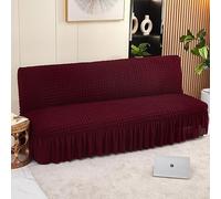 ZYHBBGXFC-XM Funda de futón sin Brazos con faldón con Volantes, Muy elástica, Antideslizante, sin reposabrazos, de Terciopelo Grueso, Suave y Acogedor.(Rot,Medium (150-180cm))