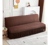 ZYHBBGXFC-XM Funda de futón sin Brazos con faldón con Volantes, Muy elástica, Antideslizante, sin reposabrazos, de Terciopelo Grueso, Suave y Acogedor.(Brown,Small (120-145cm))