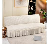 ZYHBBGXFC-XM Funda de futón sin Brazos con faldón con Volantes, Muy elástica, Antideslizante, sin reposabrazos, de Terciopelo Grueso, Suave y Acogedor.(Beige,Large (190-210cm))